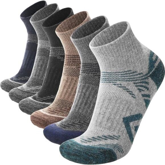 6 Pairs Unisex Merino Wool Quarter Ankle Socks Compression Thermal Cushion Socks